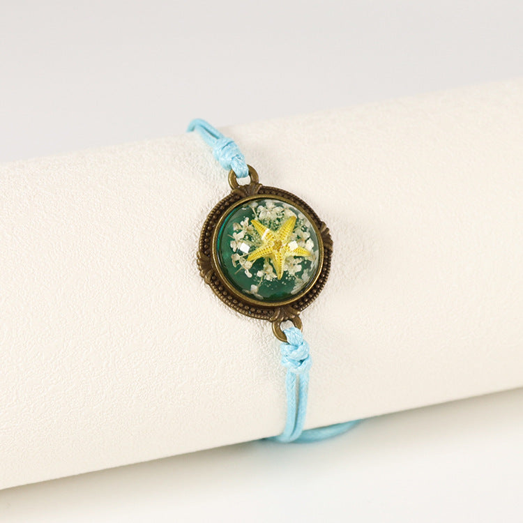 Wholesale 12pcs Wax Rope Vintage Starfish Natural Resin Bracelet