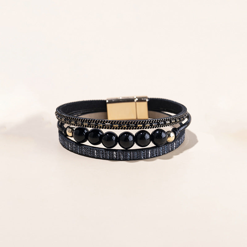 Wholesale Punk style magnetic buckle multi-layer wristband Layered Bracelet Set