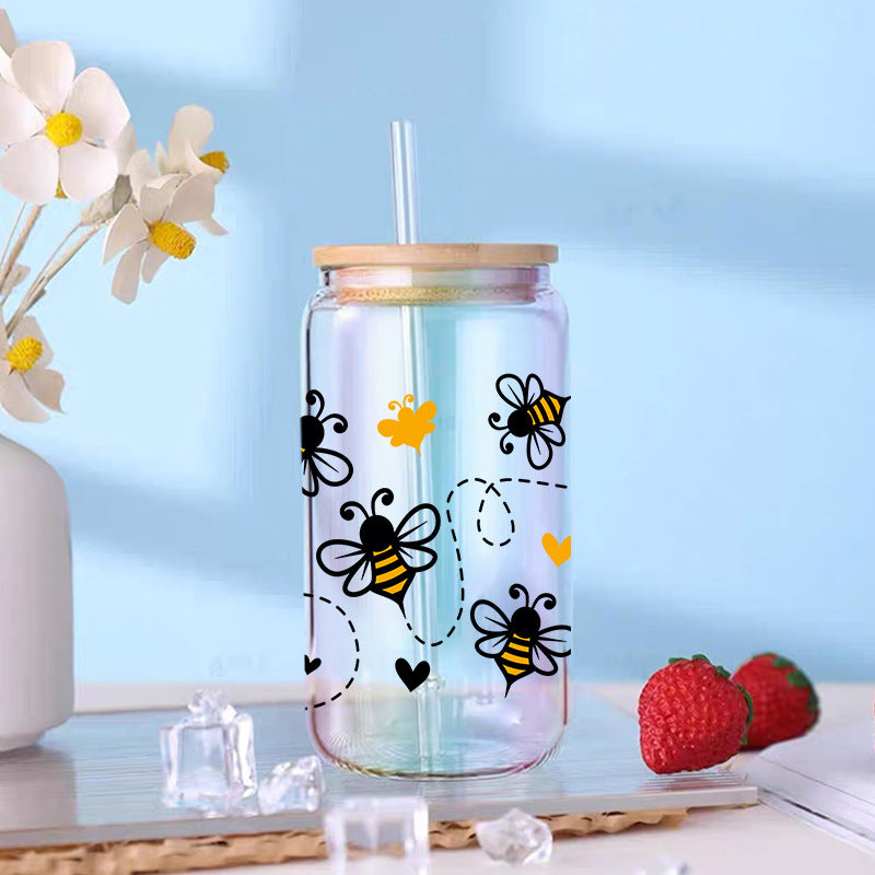 Wholesale Flowers bees butterflies mushrooms 16oz Cup UV DTF Wraps