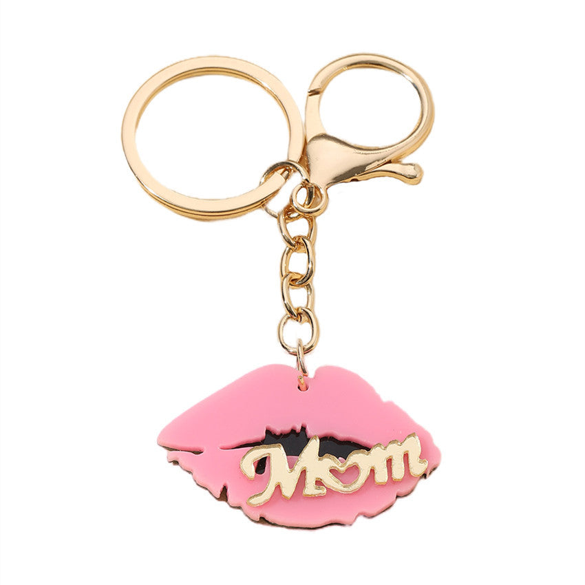 Wholesale Mother's Day Acrylic Love Red Lip Letter MOM Keychain