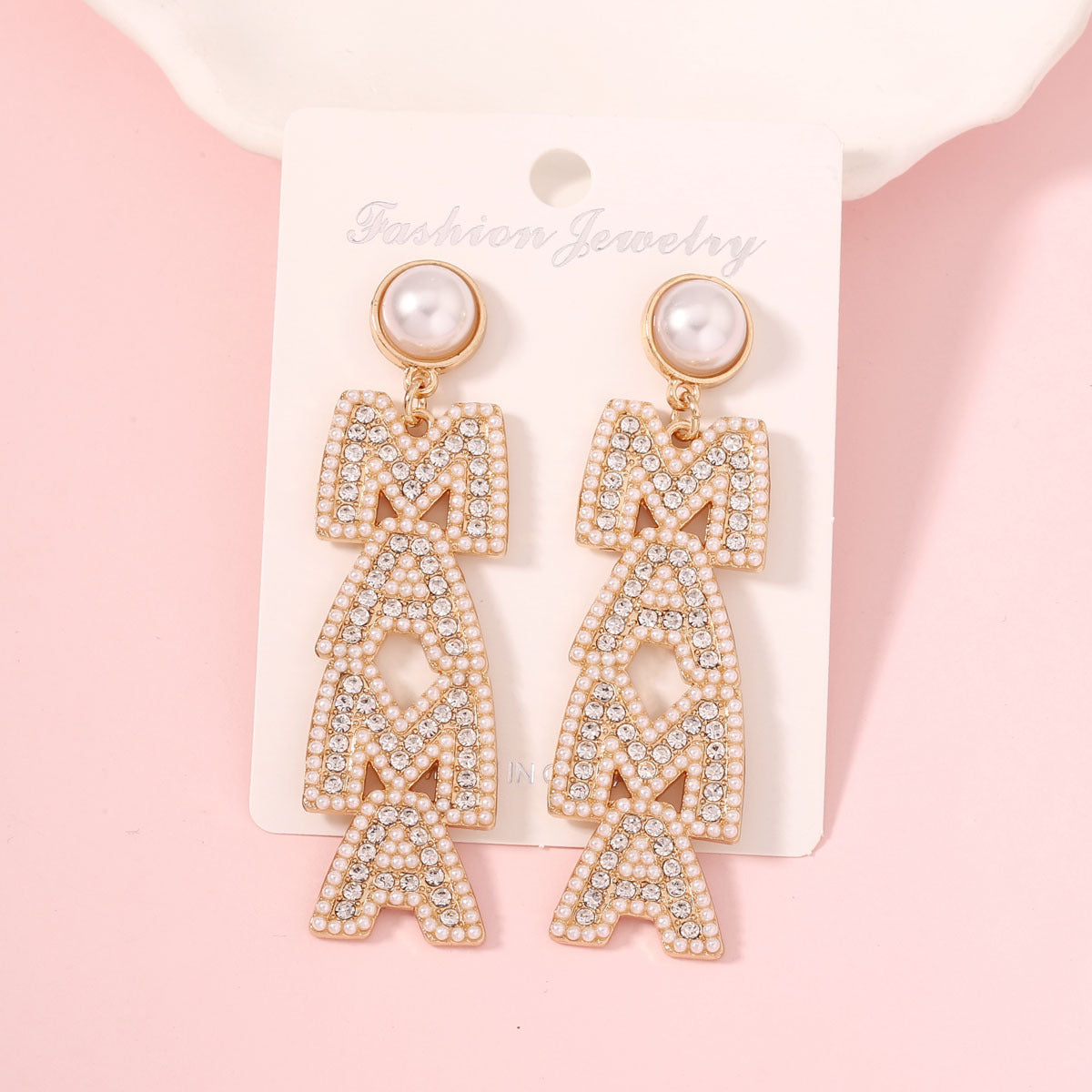 Wholesale  Mother' s Day creative letter  diamond pearl earrings light luxury earrings