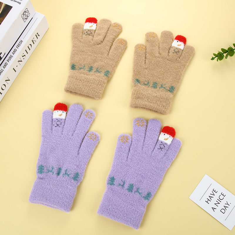 Wholesale Autumn and Winter Christmas Snowman Touch Screen Knitted Plush Gloves