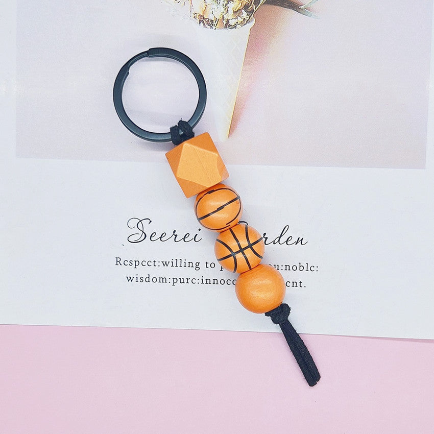 Llavero de imprenta de cuentas de madera de baloncesto de baloncesto de fútbol