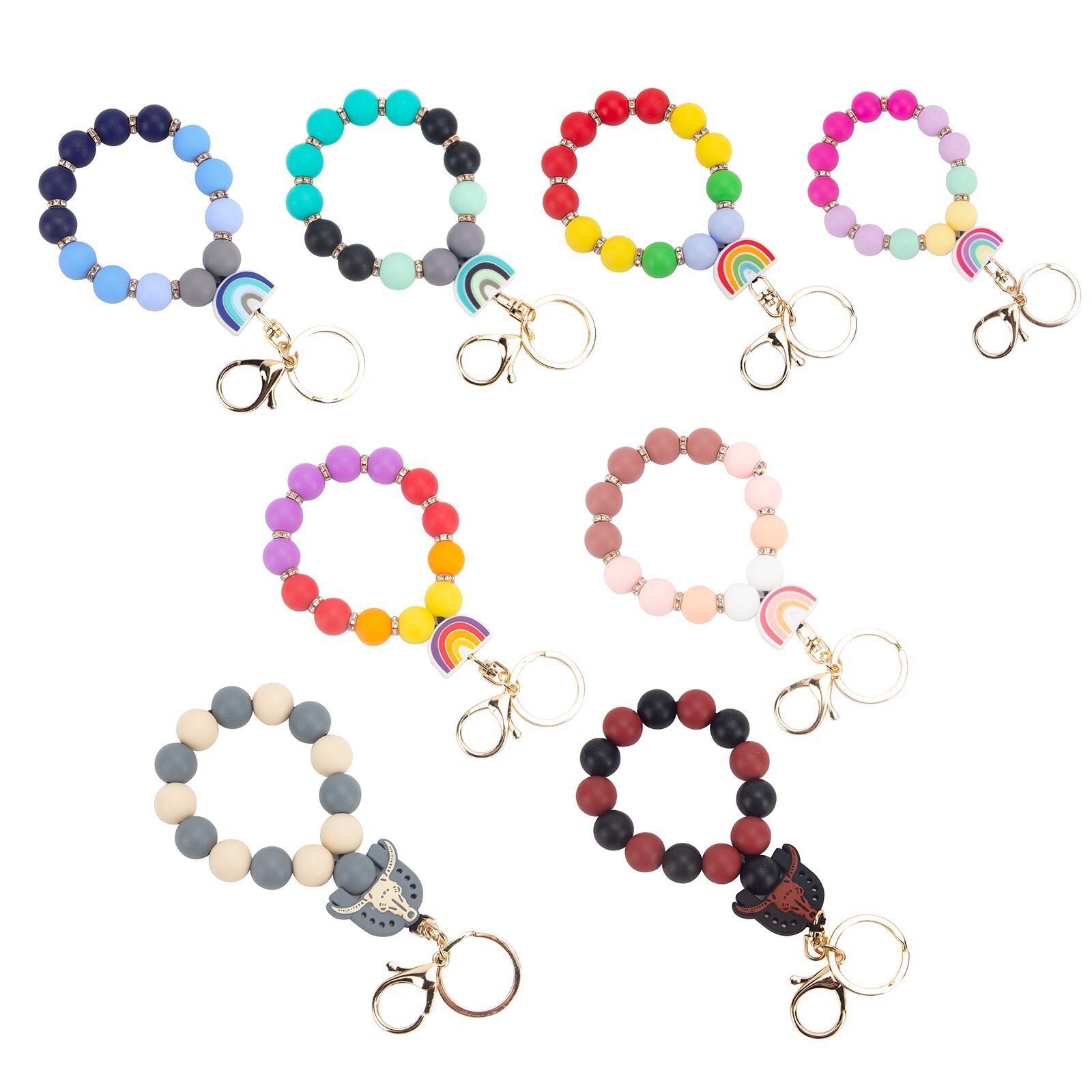 Wholesale Silicone Small Rainbow Beads Keychains