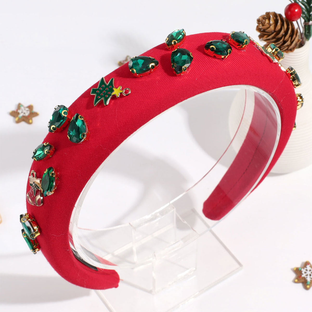 Wholesale Christmas Wide Fried Dough Twists Braid Rhinestone Cloth Headband