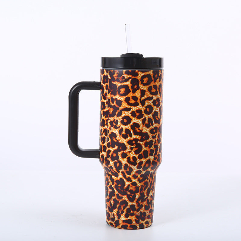 Wholesale Tumbler 40oz Stainless Steel Cow Print Leopard Print Car Portable Straw Thermos Cup Ice Bullies Cup