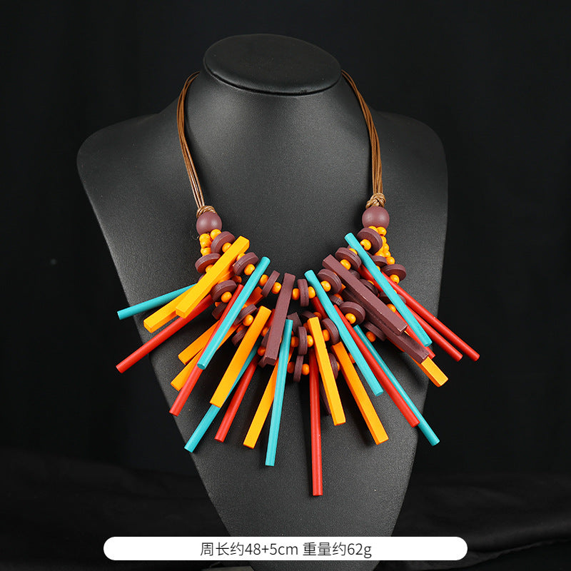 Wholesale Handmade Exaggerated Bohemian Wooden Bead Necklace