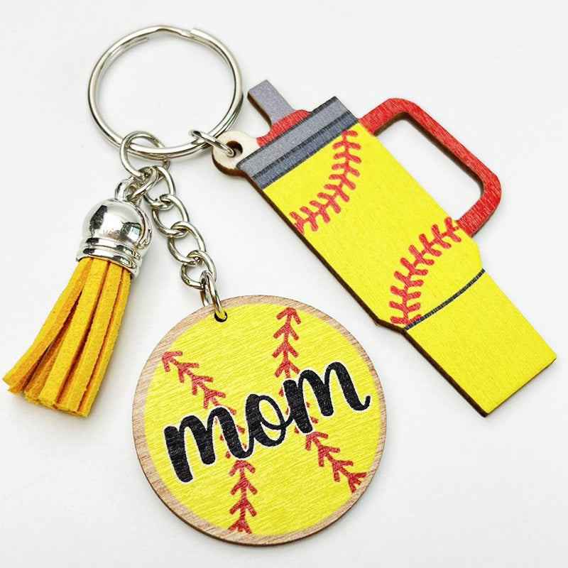 Wholesale 2pcs Sports Mother's Day Football Basketball Tassel Keychain