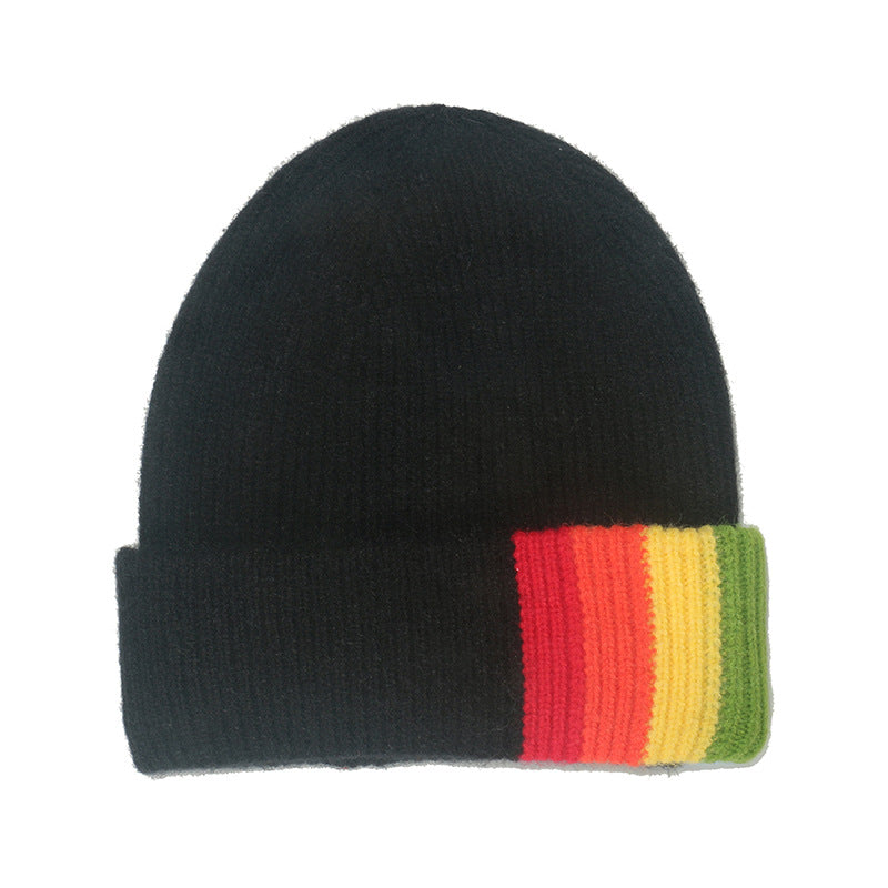 Wholesale Autumn and Winter Rainbow Striped Jacquard Acrylic Knitted Hat