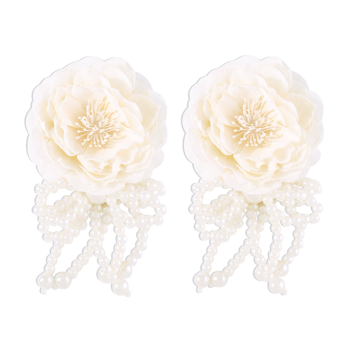 Wholesale Flower Pearl Bow Tassel Earrings