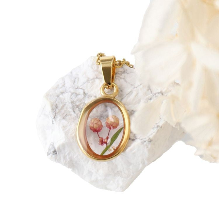 Wholesale 6pcs/pack Summer New Style True Flower Necklace Sweet Style Small Fresh Color True Flower Pendant Stainless Steel Resin Eternal Flower Jewelry