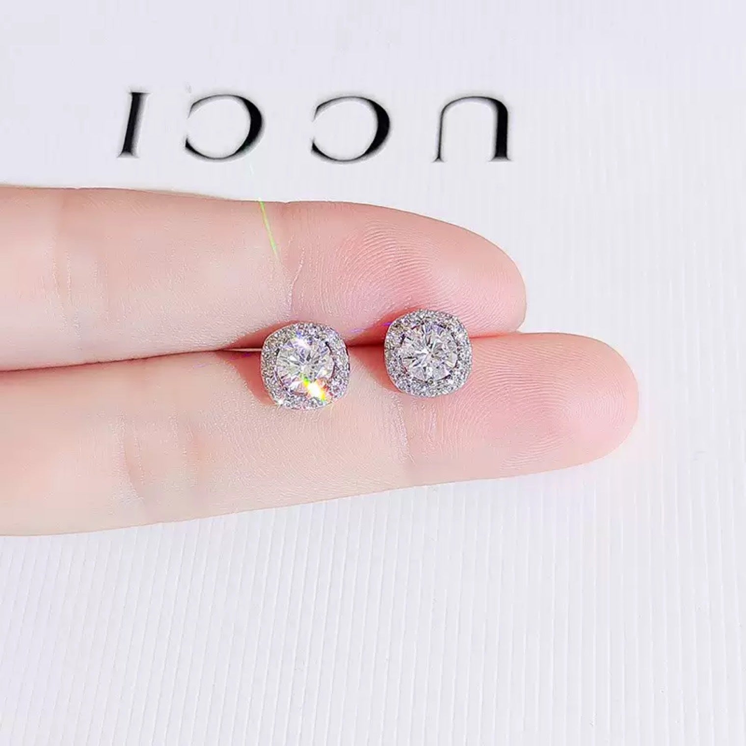 Wholesale 925 Sterling Silver Super Shiny Square Diamond Fashion Earrings