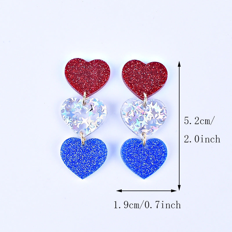 Wholesale American Independence Day Red White and Blue Striped Flag Love Heart Five-pointed Star Earrings