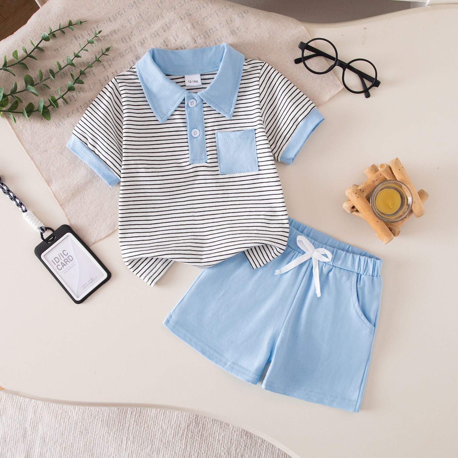 Wholesale Stylish Boys Summer Striped Short Sleeve Top And Shorts Set Everyday Casual Outfit For Kids 3 8 Gift Resale