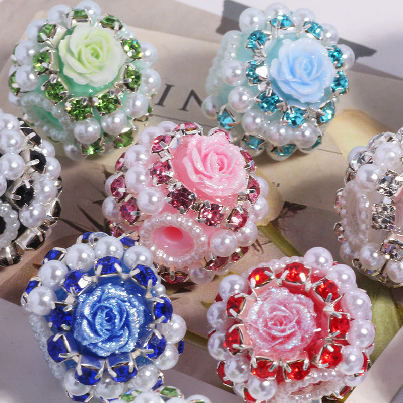 Wholesale 5pcs/pack Rose flower heavy industry exotic wind drill ball loose beads DIY