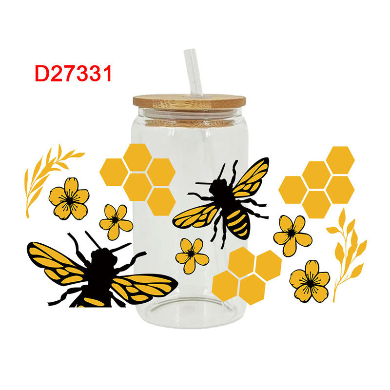 Wholesale Cartoon Cute Dragonfly Bee Insect Theme 16oz Cup UV DTF Wraps