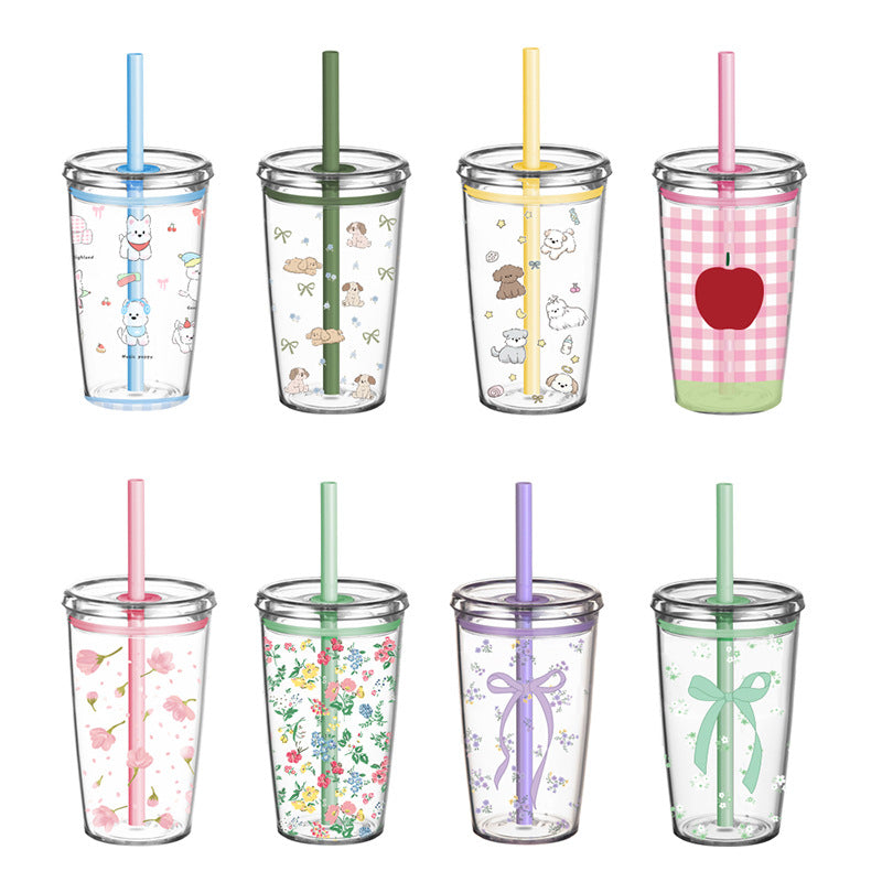 Wholesale 450ml Tritan straw cup milk tea cup coffee cup with printing simple straw cup