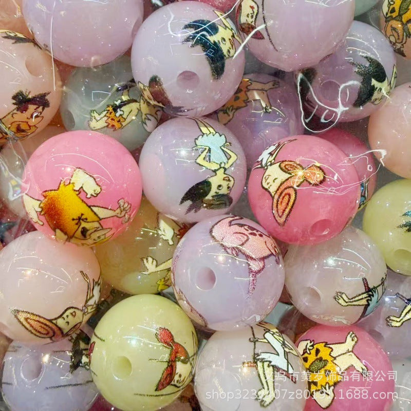 Wholesale 200pcs Modern Caveman Cartoon 16Mm Acrylic Loose Beads For DIY Phone Charms Bag Charms Fashion Decorative Accessory Gift Boutique Resale