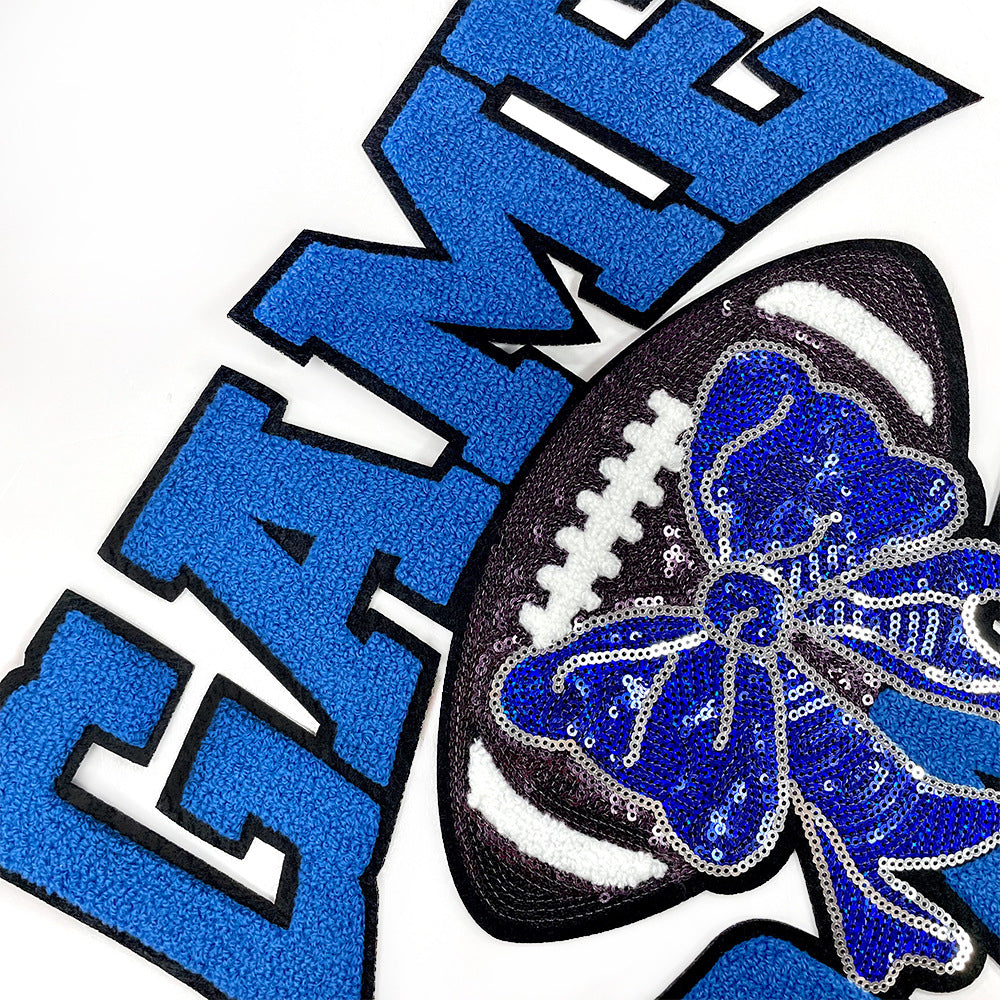 Wholesale Polyester Game Day Embroidered Patch With Sequins Self Adhesive Large Badge For Shoes And Hats Stylish Craft Supply