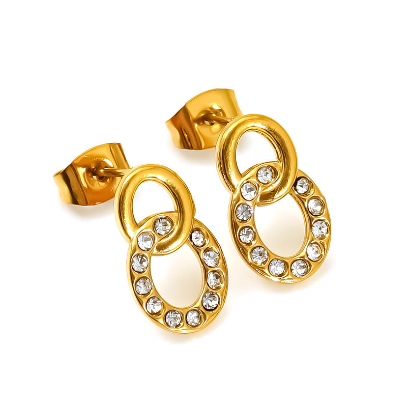 Wholesale Titanium steel niche inlaid zircon geometric stud earrings