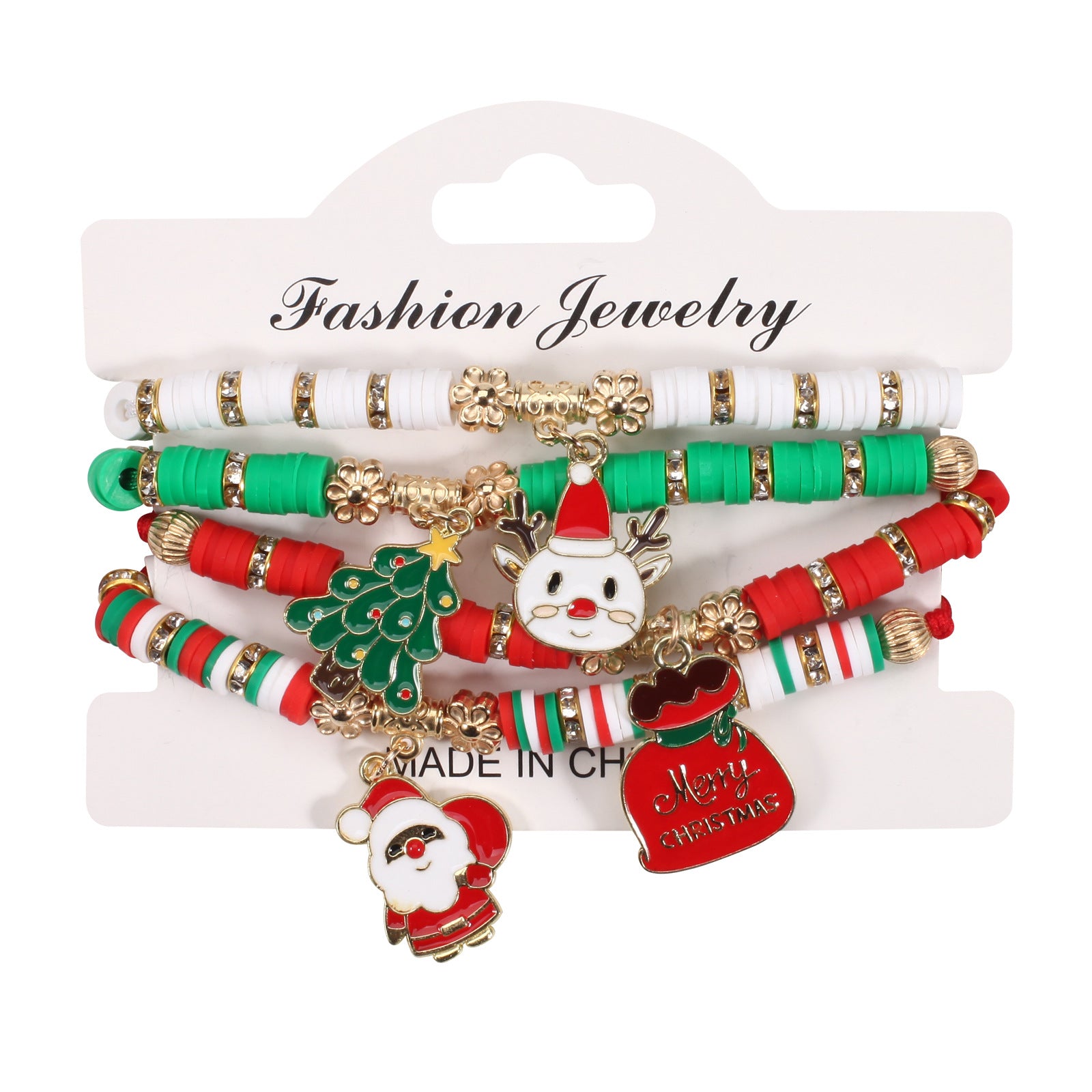 Wholesale Christmas Woven Adjustable Snowman Christmas Tree Old Man Deer Antler Bracelet