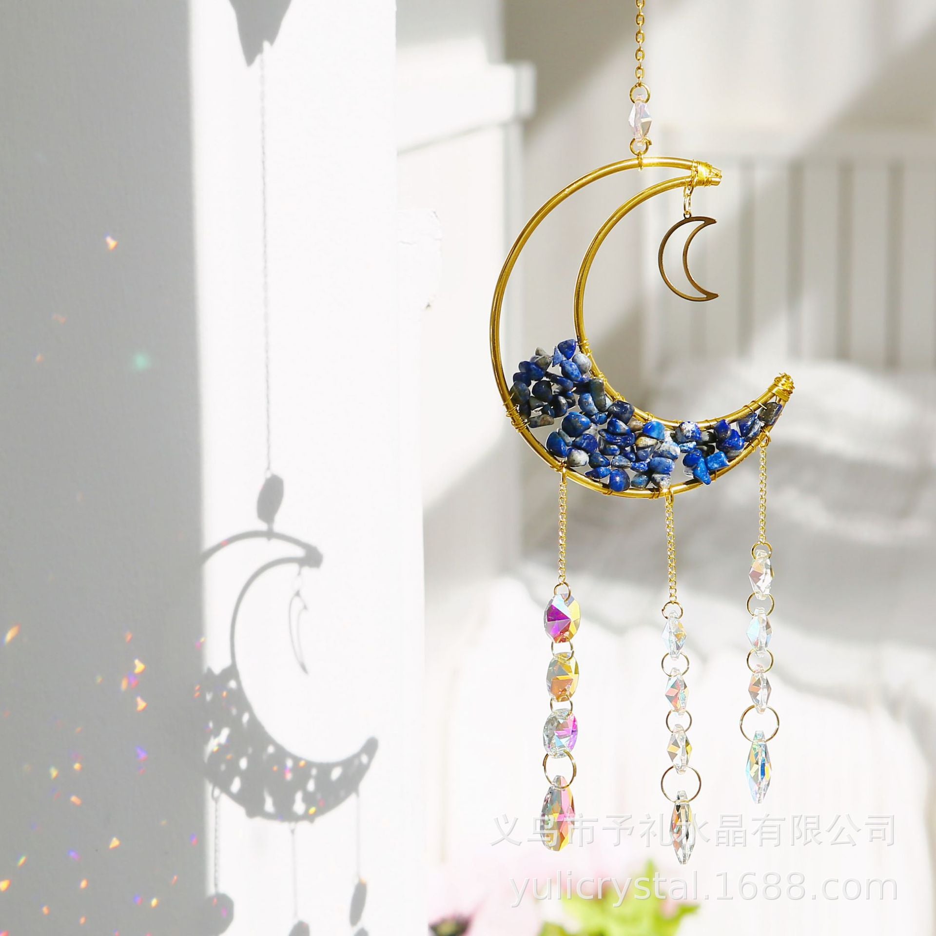 Wholesale Natural Gravel Moon Wind Chime Sun Catcher Pendant