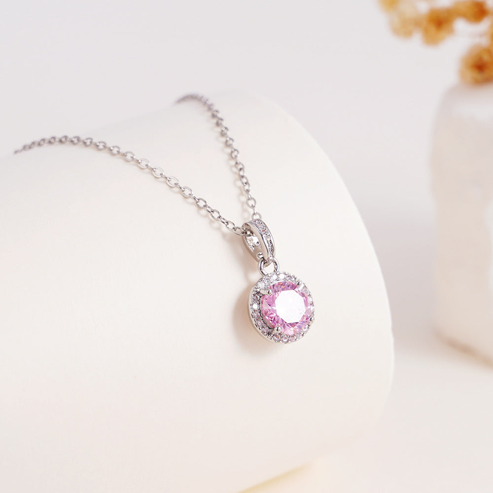 Wholesale Copper Inlaid with Zircon Geometric Round Necklace Stainless Steel Clavicle Chain Jewelry