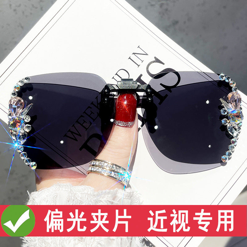 Wholesale Rhinestone Myopia Clip-On Women's UV Protection Driving Special Polarized Clip-On Sunglasses