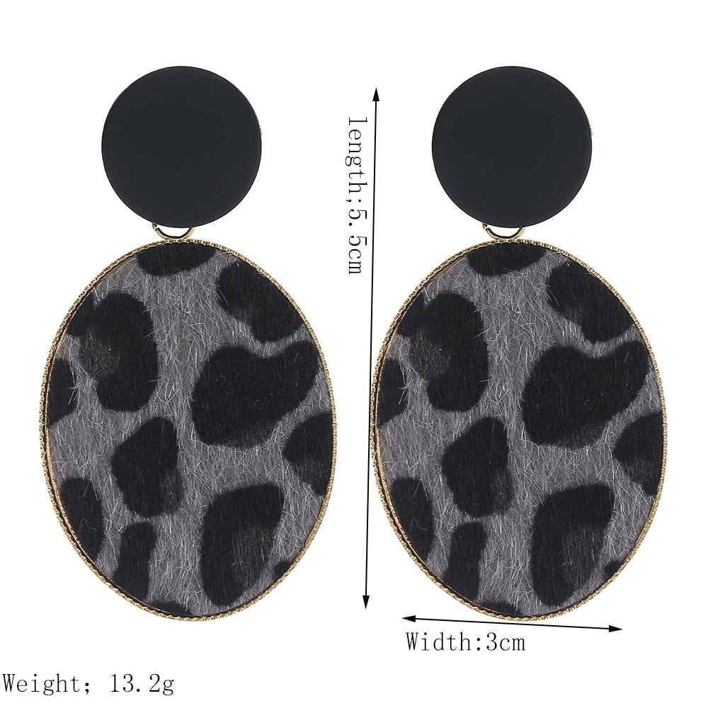Wholesale Retro exaggerated large circle oval leopard print earrings