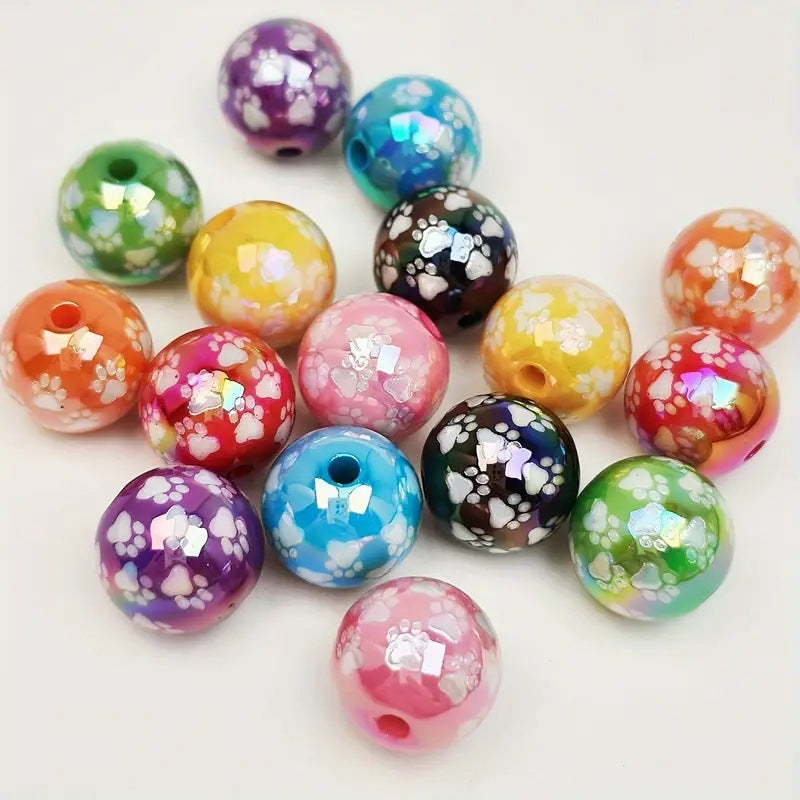 Wholesale 100PCS/PACK UV Coloured Acrylic Cat's Paw Pattern Beads