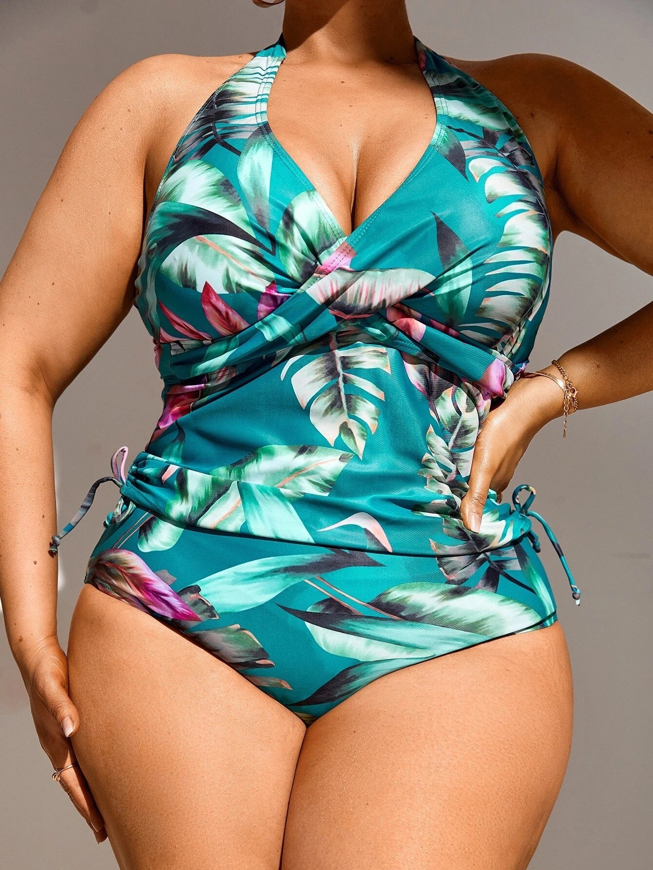Wholesale Large Size Printed Floral Conservative Sexy Split Swimwear