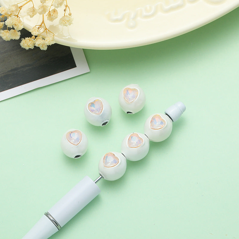 Wholesale 10pcs Love Alloy Series White Round Beads