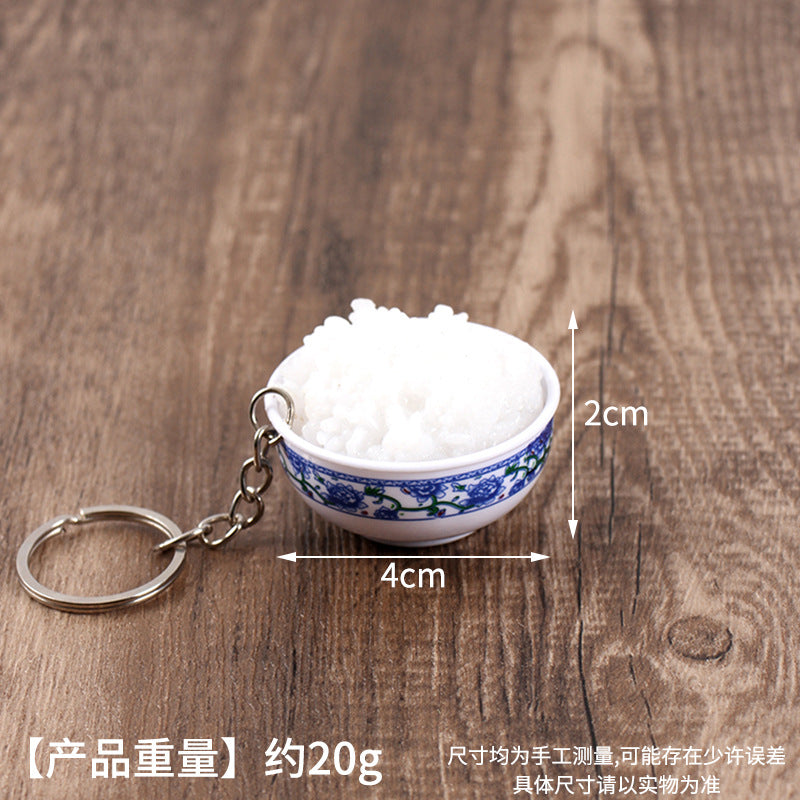 Wholesale Simulation Food 4cm Blue and White Porcelain Bowl Keychain Pendant Chinese Style Gourmet Snack Micro Food Play Model Toy