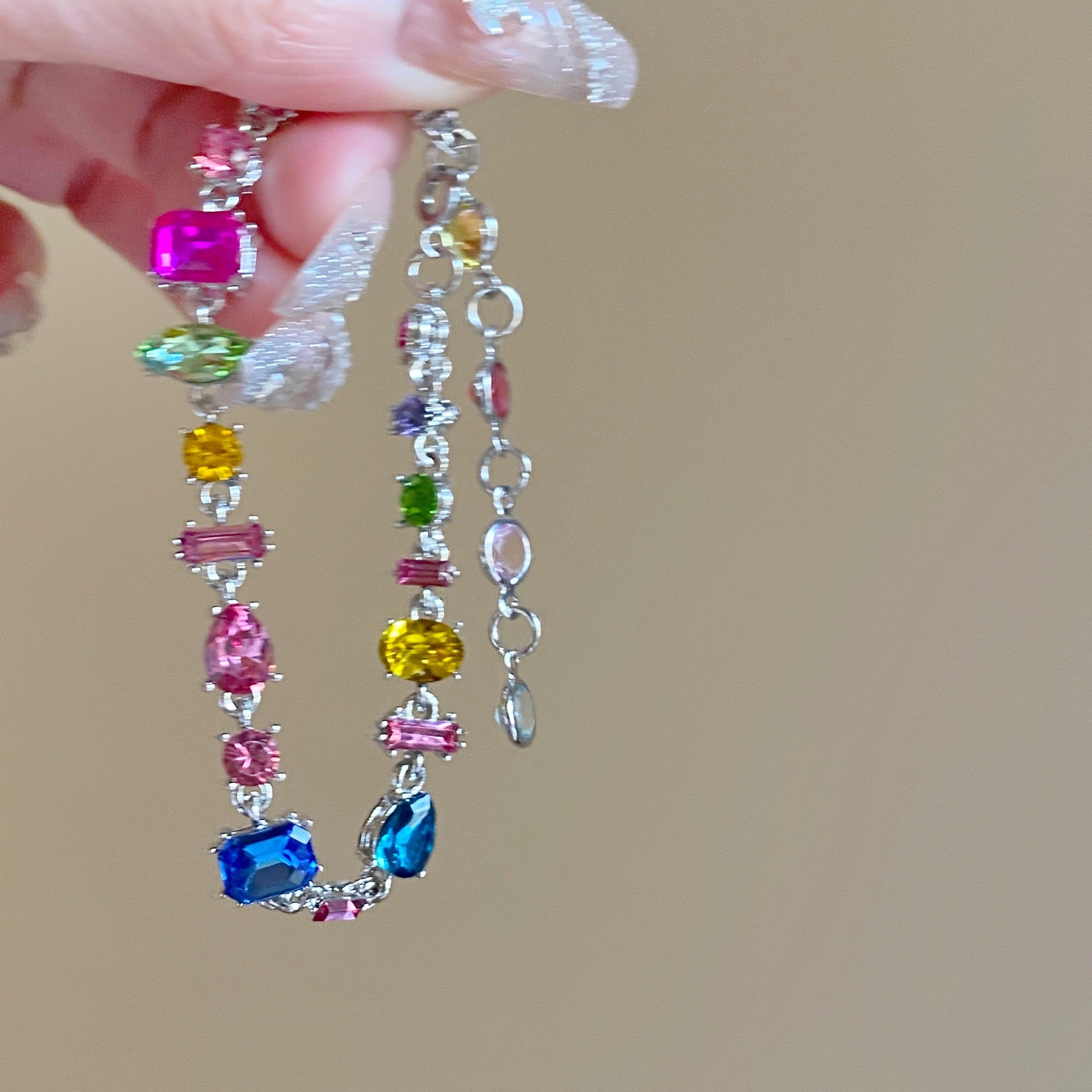Wholesale Sweetheart Candy Colorful Crystal Zircon Heart Rainbow Necklaces