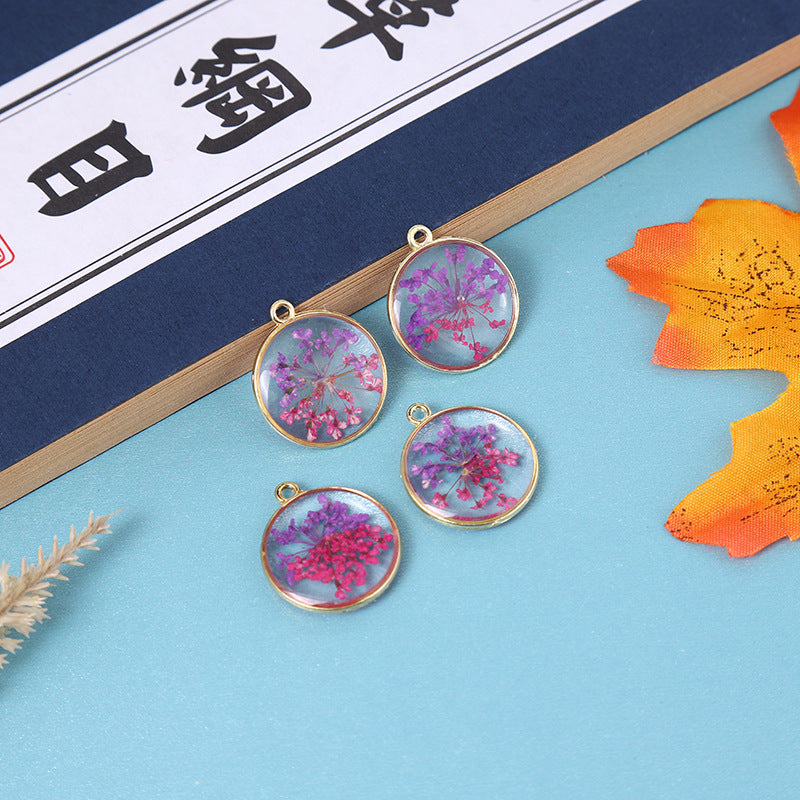 Wholesale Alloy 10pcs/pack Round Natural Glue Drop Dried Flower Pendant Accessories Handmade DIY Jewelry Earrings Necklace Bracelet Small Hanging Material