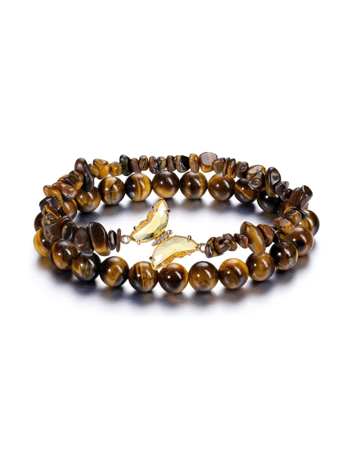 Wholesale Butterfly Double Layer Amethyst Chip Beaded Bracelet Women S Fashion Jewelry Accessory Boutique Resale Gift
