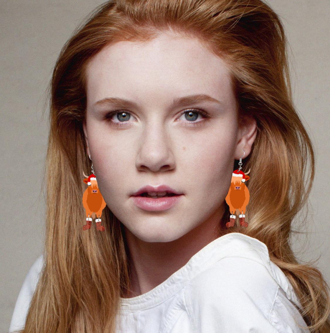 Wholesale Christmas Hen Cow Cow Animal Earrings