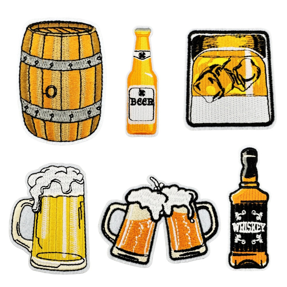 Wholesale Stylish Embroidered Cartoon Beer Patch With Heat Adhesive Backing For Clothing Decoration DIY Craft Resale