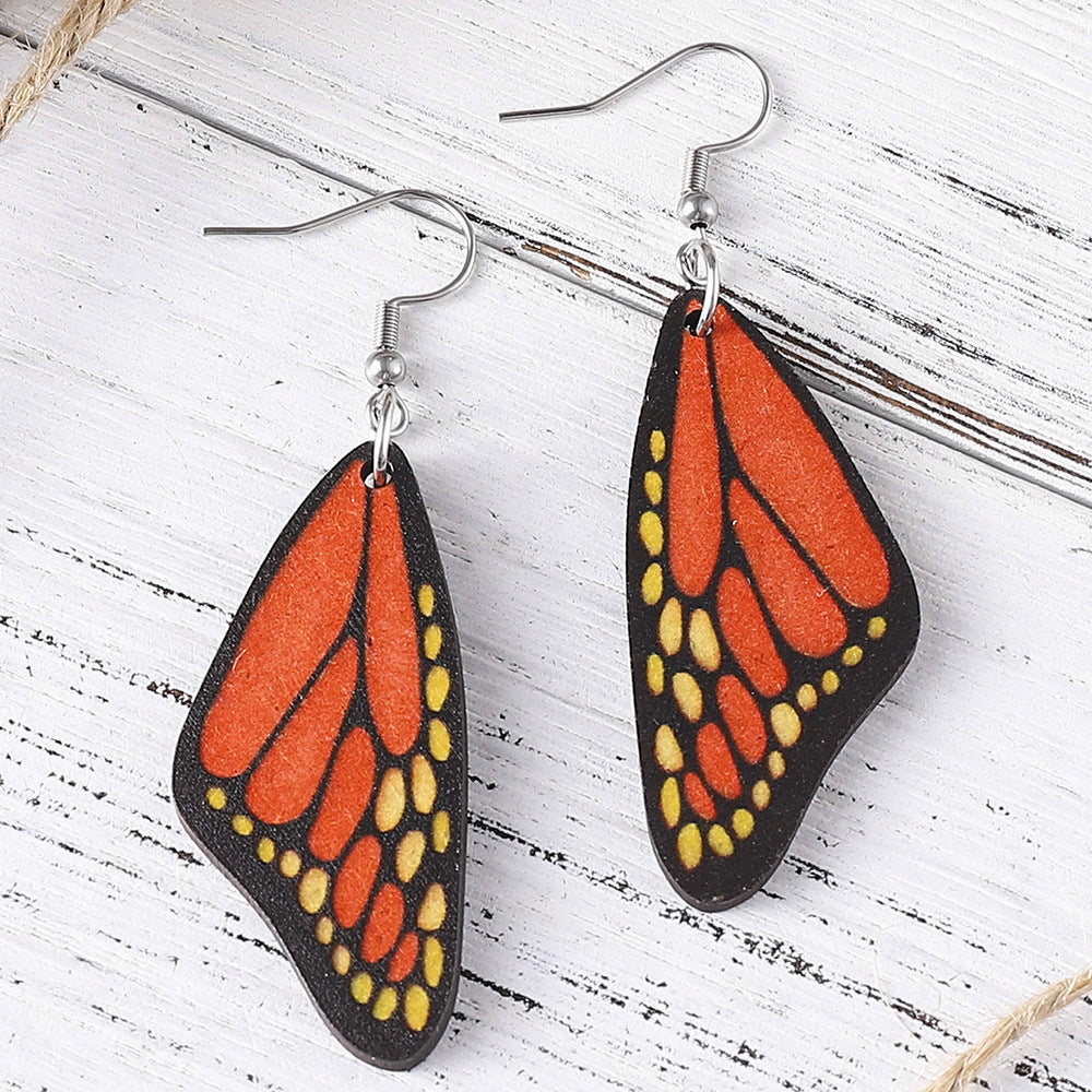 Wholesale bohemian butterfly wing earrings double sided wooden earrings
