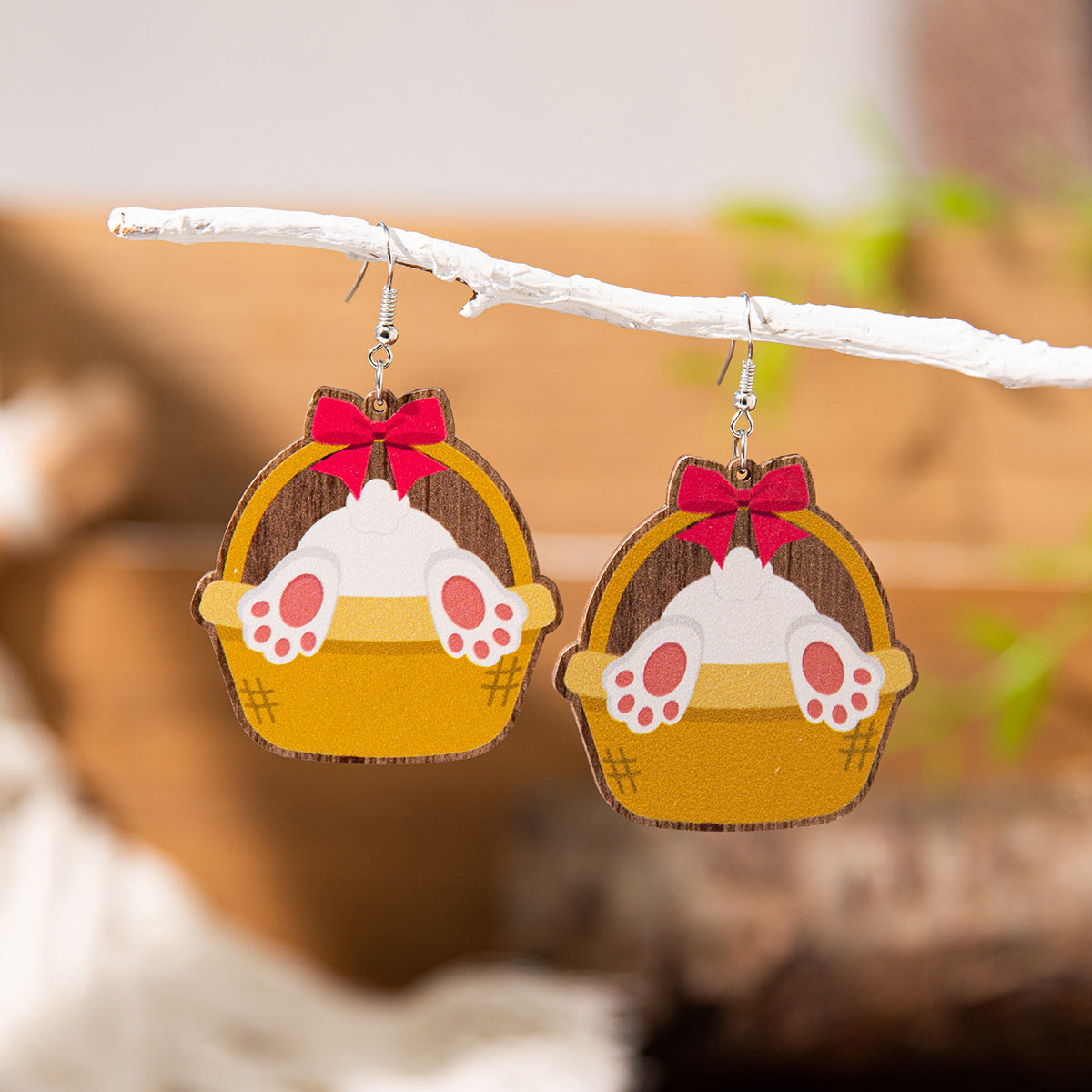 Wholesale Easter cartoon rabbit Easter egg Wood Earrings