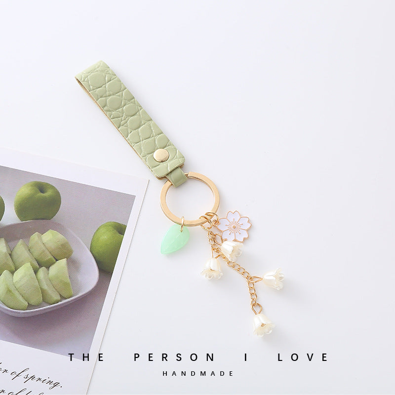 Wholesale Green Ribbon Lily of The Valley Flower Keychain