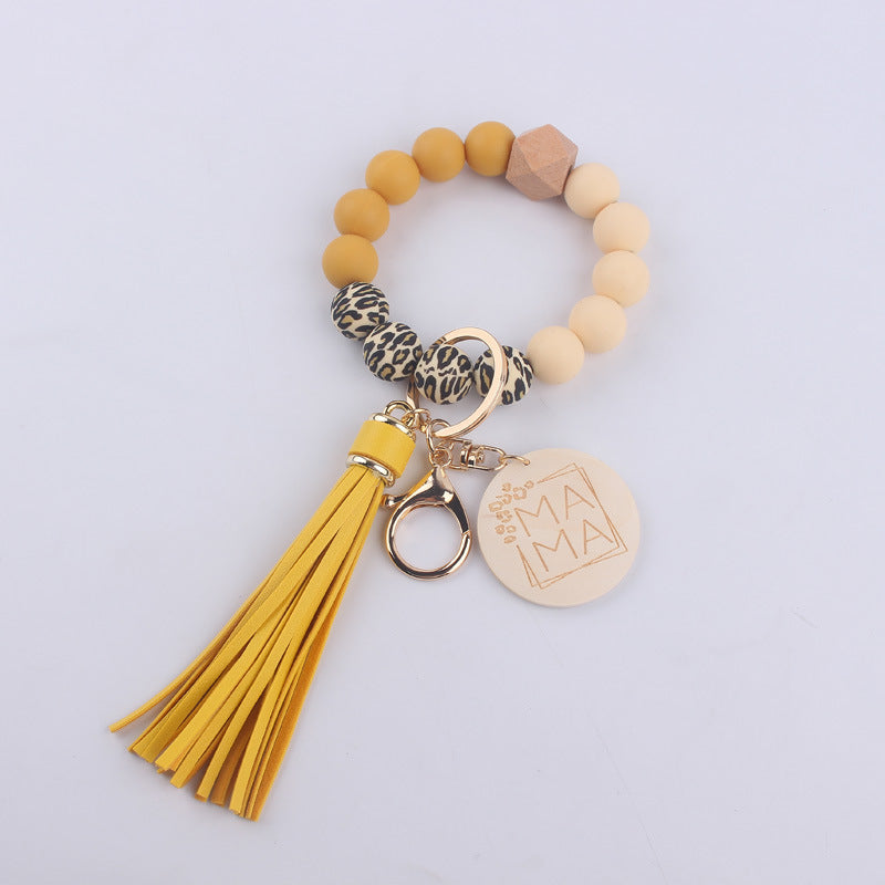 Wholesale Printed Silicone Beaded Wrist Keychains