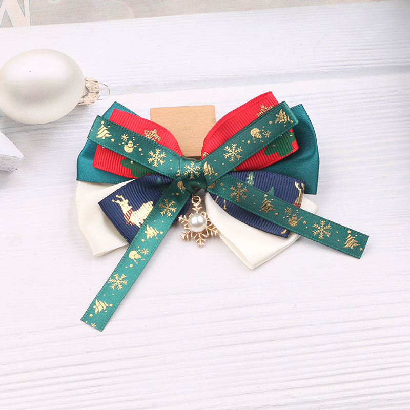 Wholesale Christmas Children's Bow Fabric Hairpins