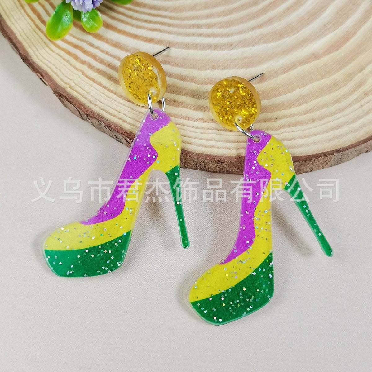 Wholesale St. Patrick's Day Carnival Personalized Green Acrylic Glitter Clover Earrings