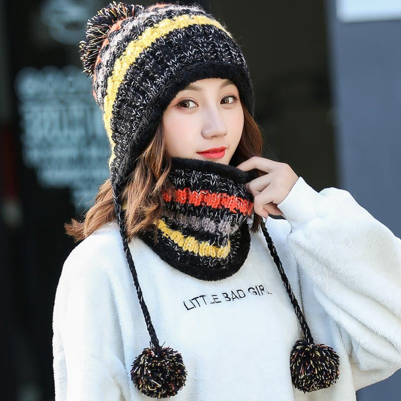Wholesale Autumn and Winter Warm Ear Protection Plus Velvet Thickened Knitted Beanie and Acrylic Scarf Set