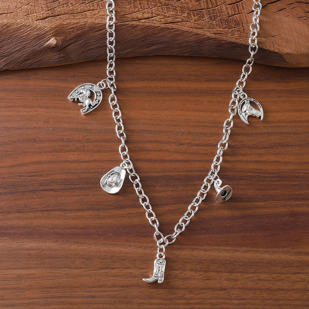 Wholesale Alloy Vintage Dark Skull Boots Pendant Necklace