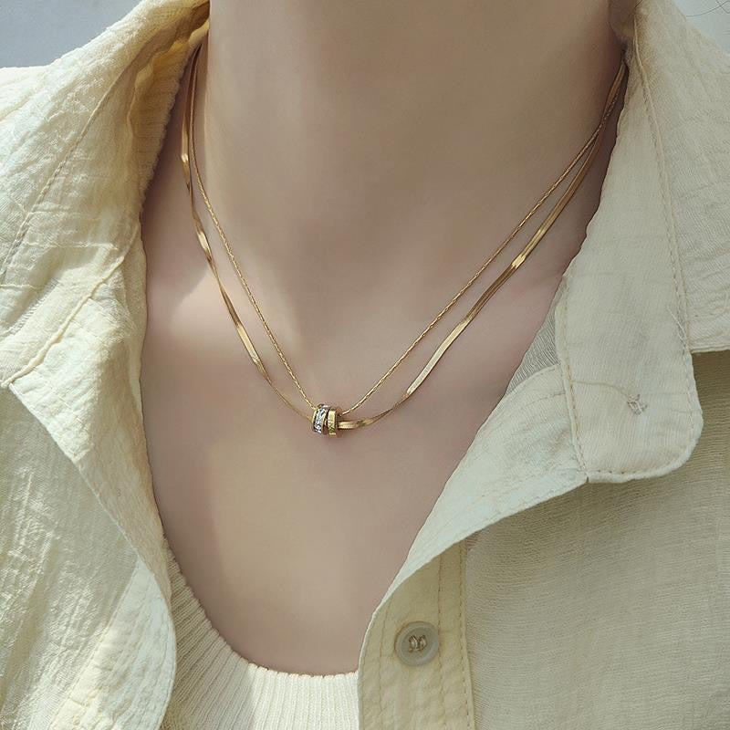 Wholesale Trendy Double Layer Titanium Steel Gold Necklace Geometric Snake Chain Collarbone Jewelry For Women Fashion Accessory For Boutique Resale
