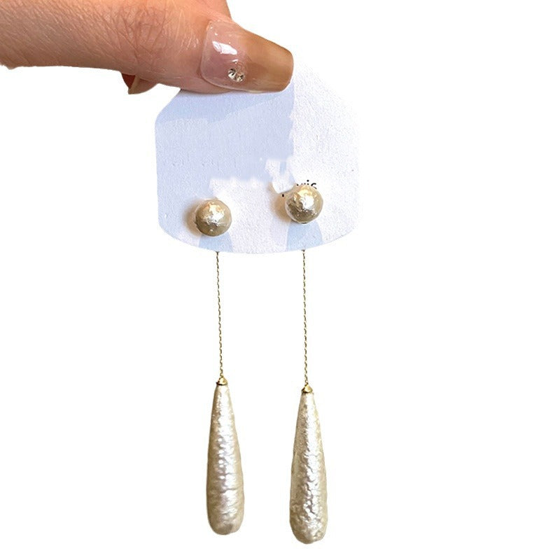 Wholesale Silver Needle Retro Pearl Drop Tassel Earrings