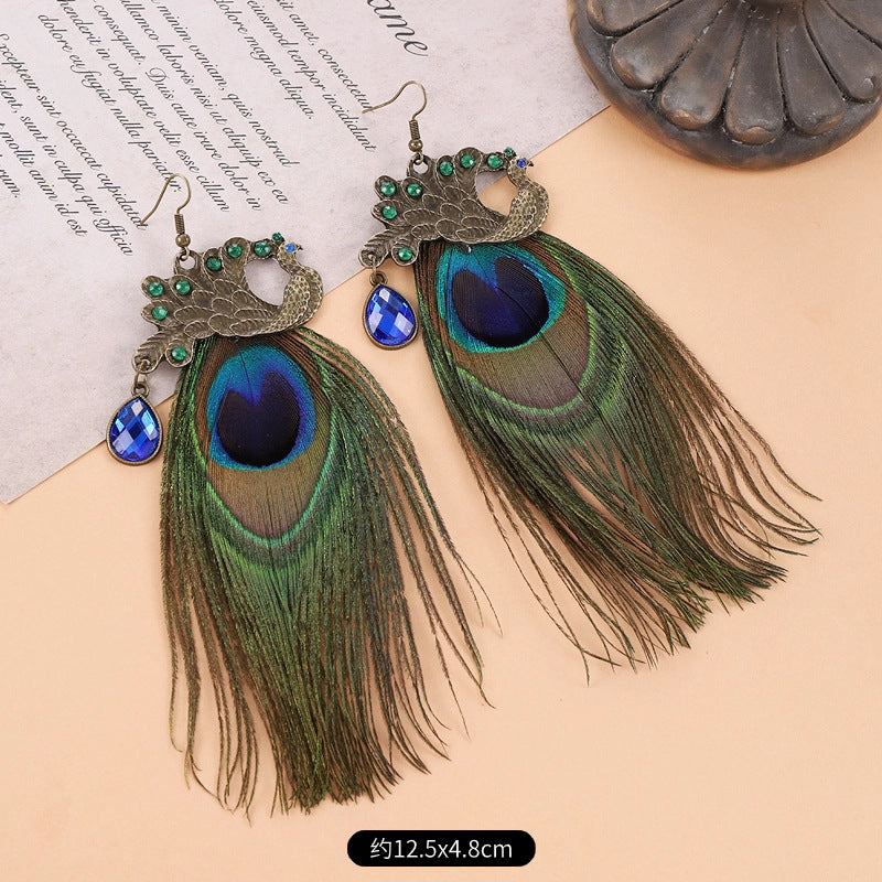 Wholesale Peacock Feather Tassel Bohemian Earrings