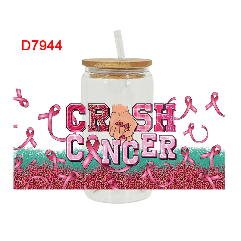 Wholesale Pink Cartoon Cute Anti-Cancer Theme 16oz Cup UV DTF Wraps